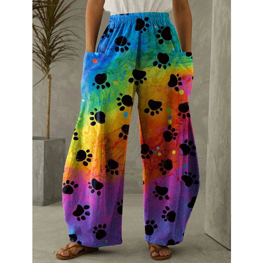 Stylische weite Hose mit Hundepfoten-Print